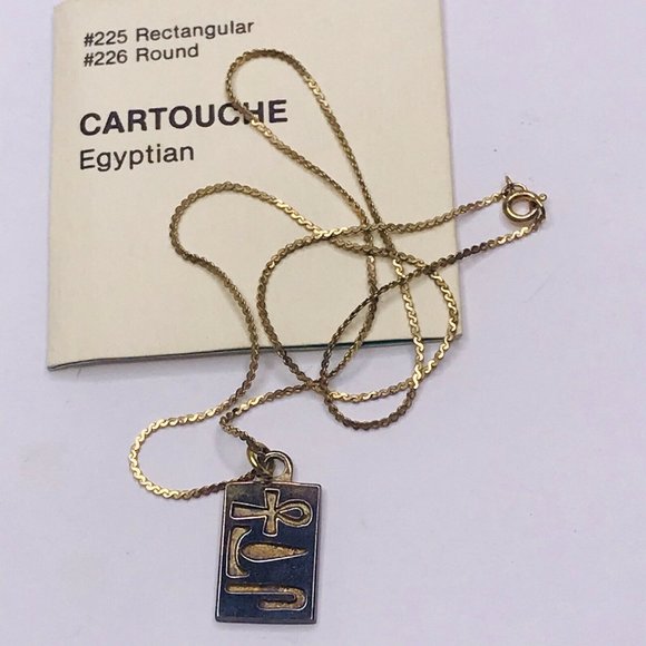 Museum Repro Egyptian Cartouche Sterling Charm 1/20 14k GF Gold Necklace - Picture 2 of 9